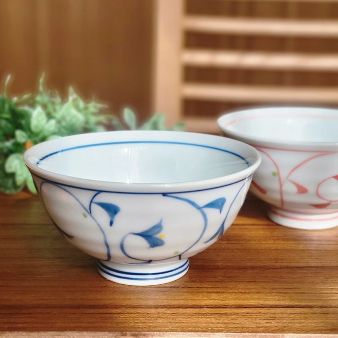 波佐見焼 花唐草 ご飯茶碗 ミニ茶漬碗 青