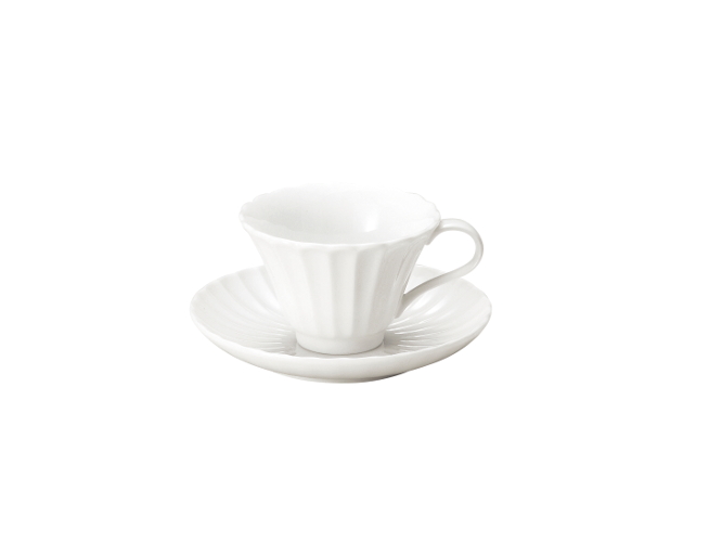 ☆(欠品中 11月上旬頃入荷予定)しのぎかすみ　白い食器ホワイト　コーヒーカップソーサー