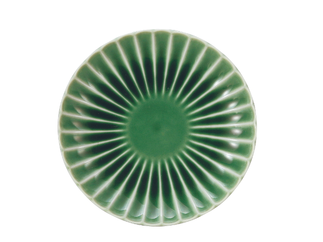 ☆しのぎかすみ　織部グリーン　14.5cm丸皿