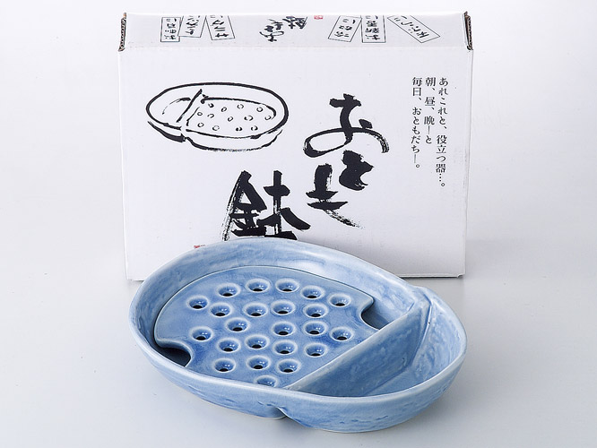 ☆●和食器　おとも鉢ブルー　美濃焼　仕切鉢:17.0cm　水切皿:10.0cm