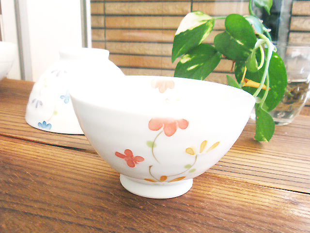 副武窯×胡窯　有田焼　花つる草　ご飯茶碗　赤